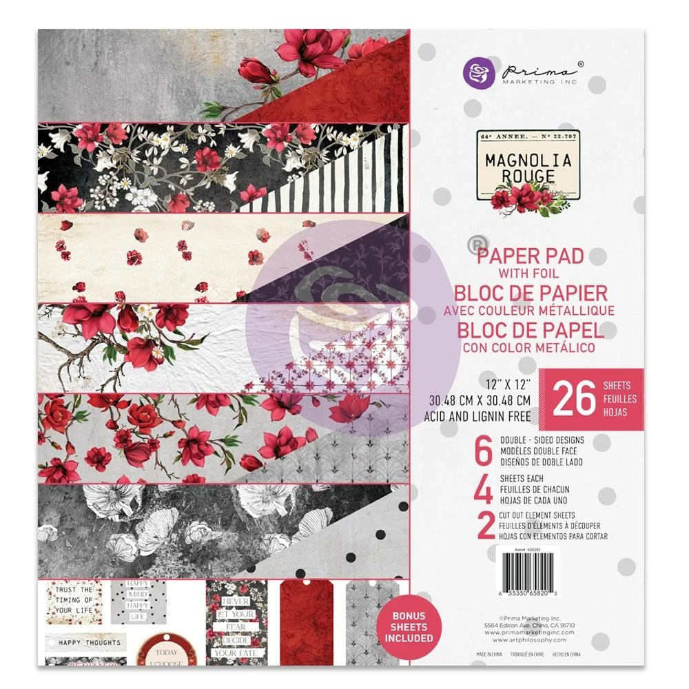 Prima Marketing - Magnolia Rouge 12x12 Inch Paper Pad 1 Prima Marketing - Magnolia Rouge 12x12 Inch Paper Pad