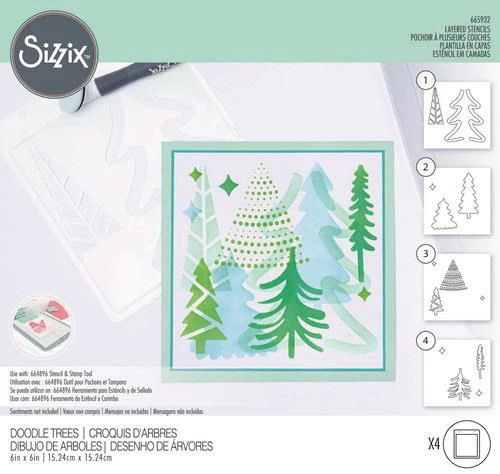 Sizzix Layered Stencils 4PK Doodle Trees 1 Sizzix Layered Stencils 4PK Doodle Trees